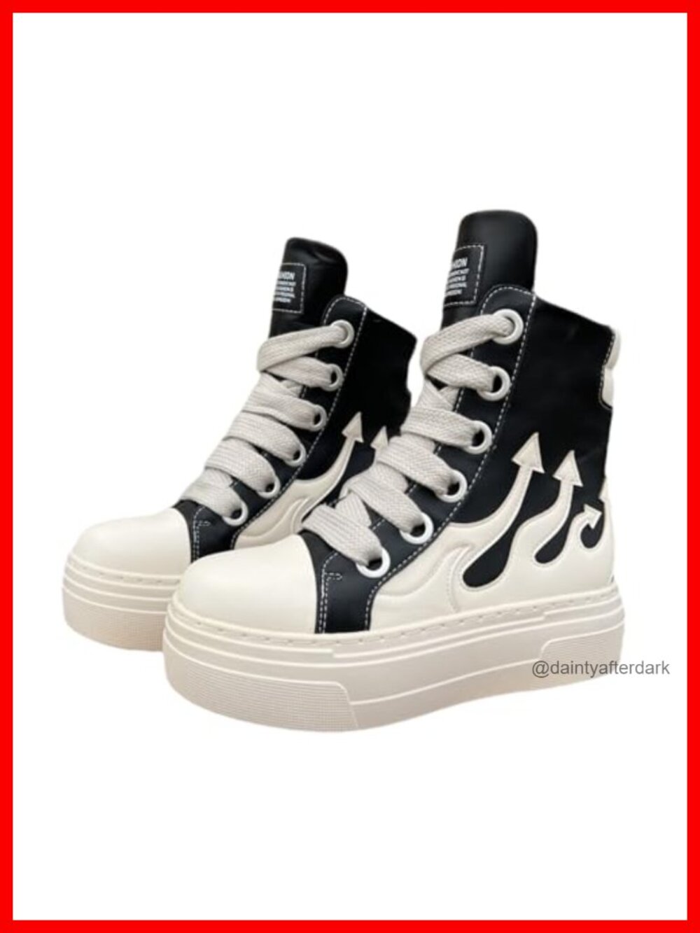 Unisex Flame Round Toe Thick Sole Platform Chunky Heels High Top Sneakers